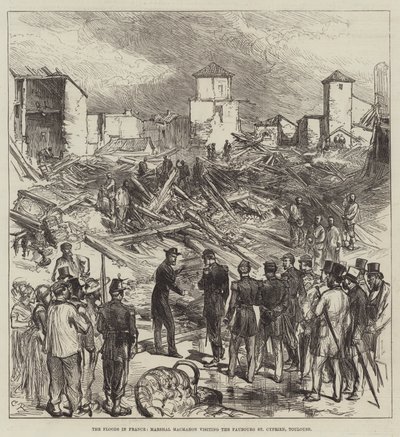 Les inondations en France, le maréchal Macmahon visitant le Faubourg St Cyprien, Toulouse - Sir John Charles Robinson